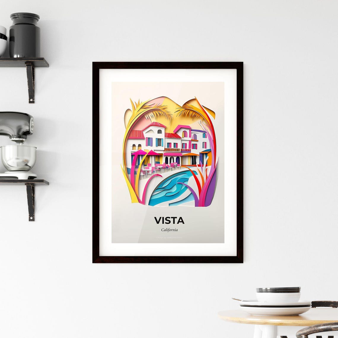 Vista California Spanish Villa Pool Colorful Paper Cut Poster - Image 2