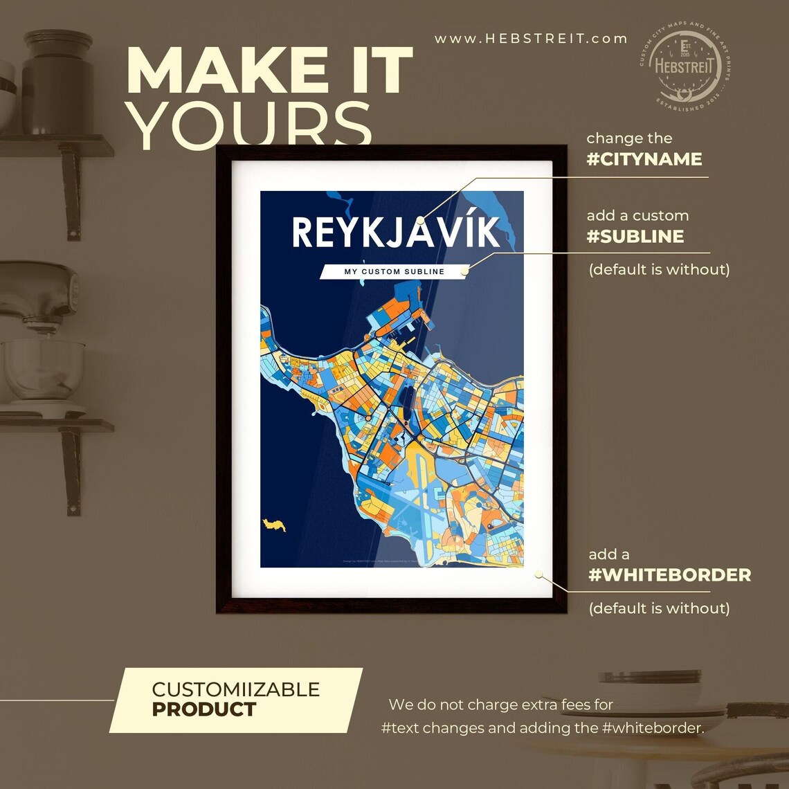 Reykjavik Iceland Midnight Navy Coastal Capital City Map Art Poster - Image 2