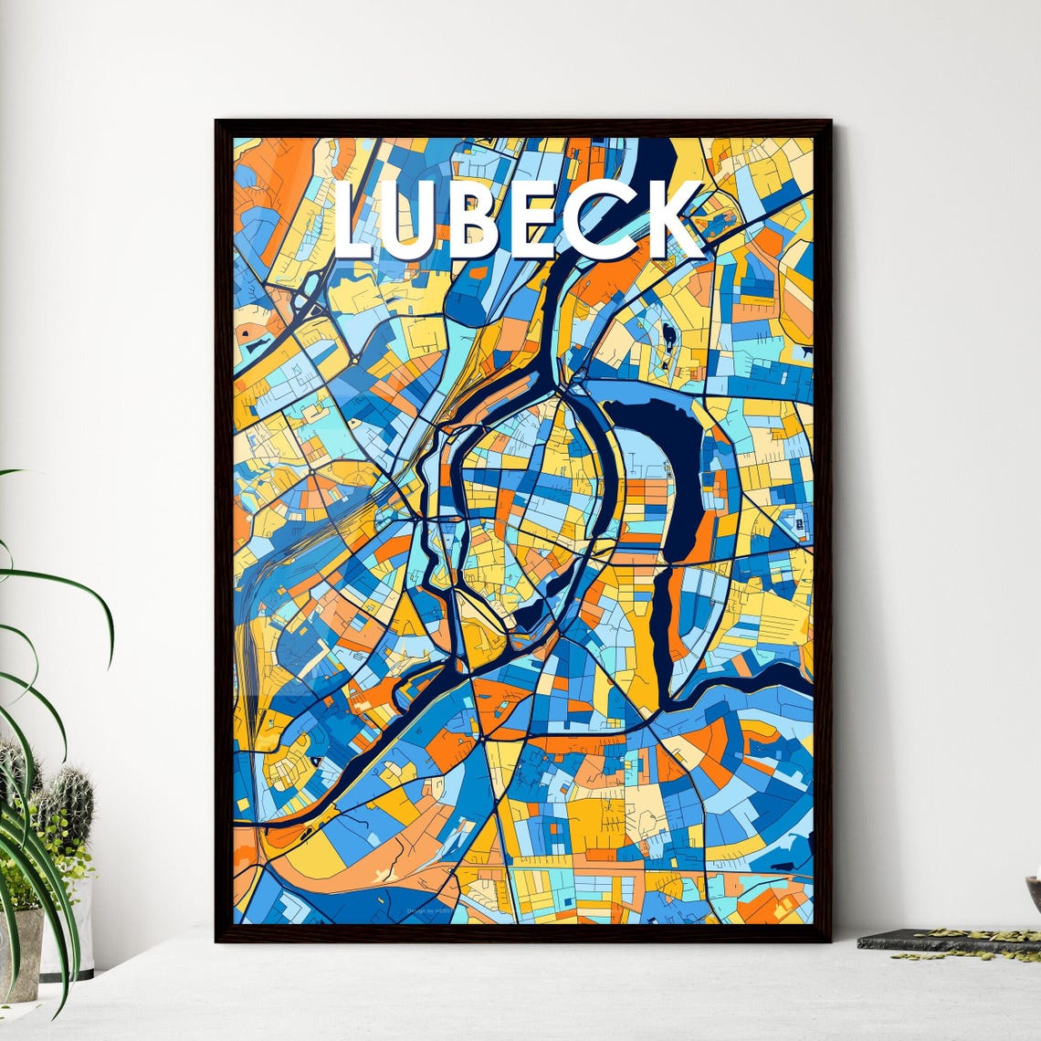 Lubeck Germany Old Town River Loop Modern Map Artwork Poster