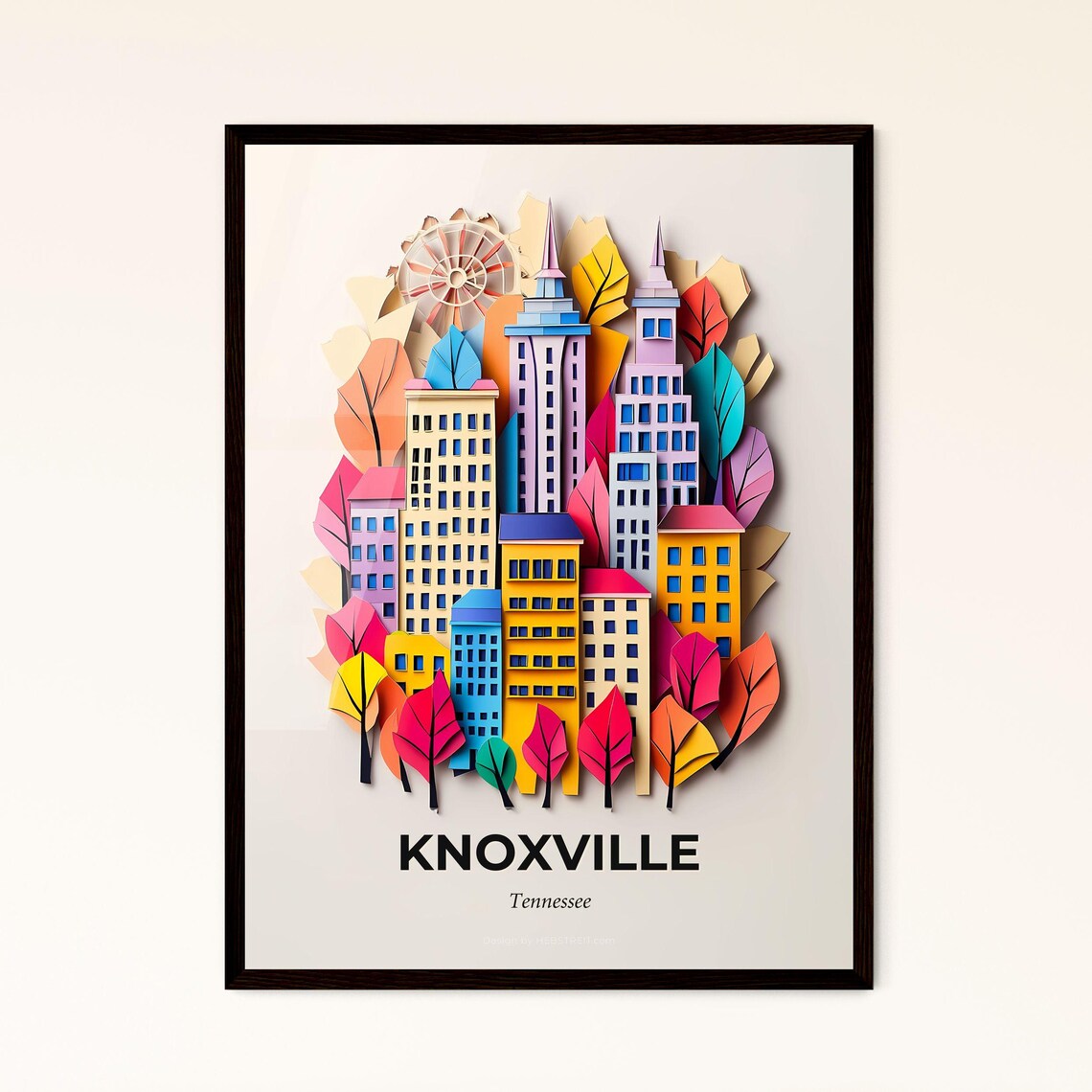 Knoxville Tennessee Downtown Towers Autumn Leaves Paper Cut Poster