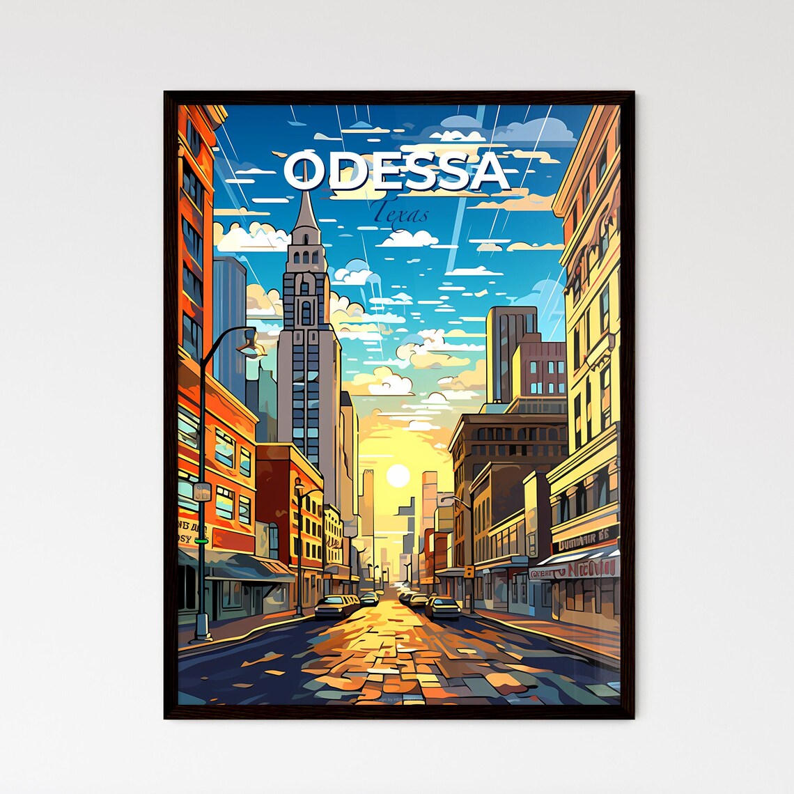Odessa Texas Downtown Sunset Street Vintage Style Travel Poster
