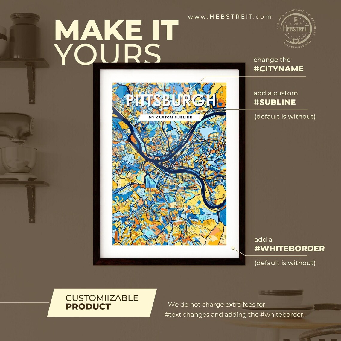 Pittsburgh Pennsylvania Vibrant Colorful Illustrated Street Map Art Poster - Image 2