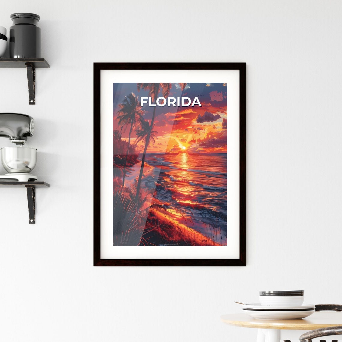 Florida Palm Beach Ocean Sunset Tropical Scene Travel Poster - Image 2