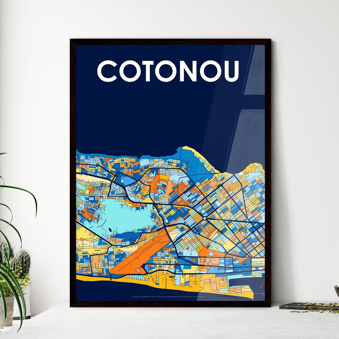 Vibrant Cotonou Benin Colorful Street Map Home Decor Art Print