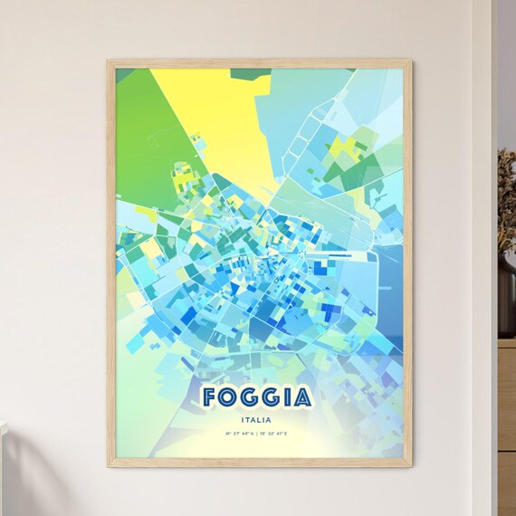 Foggia Italy Bluish Custom Stylish City Map Art Poster Travel Decor Gift
