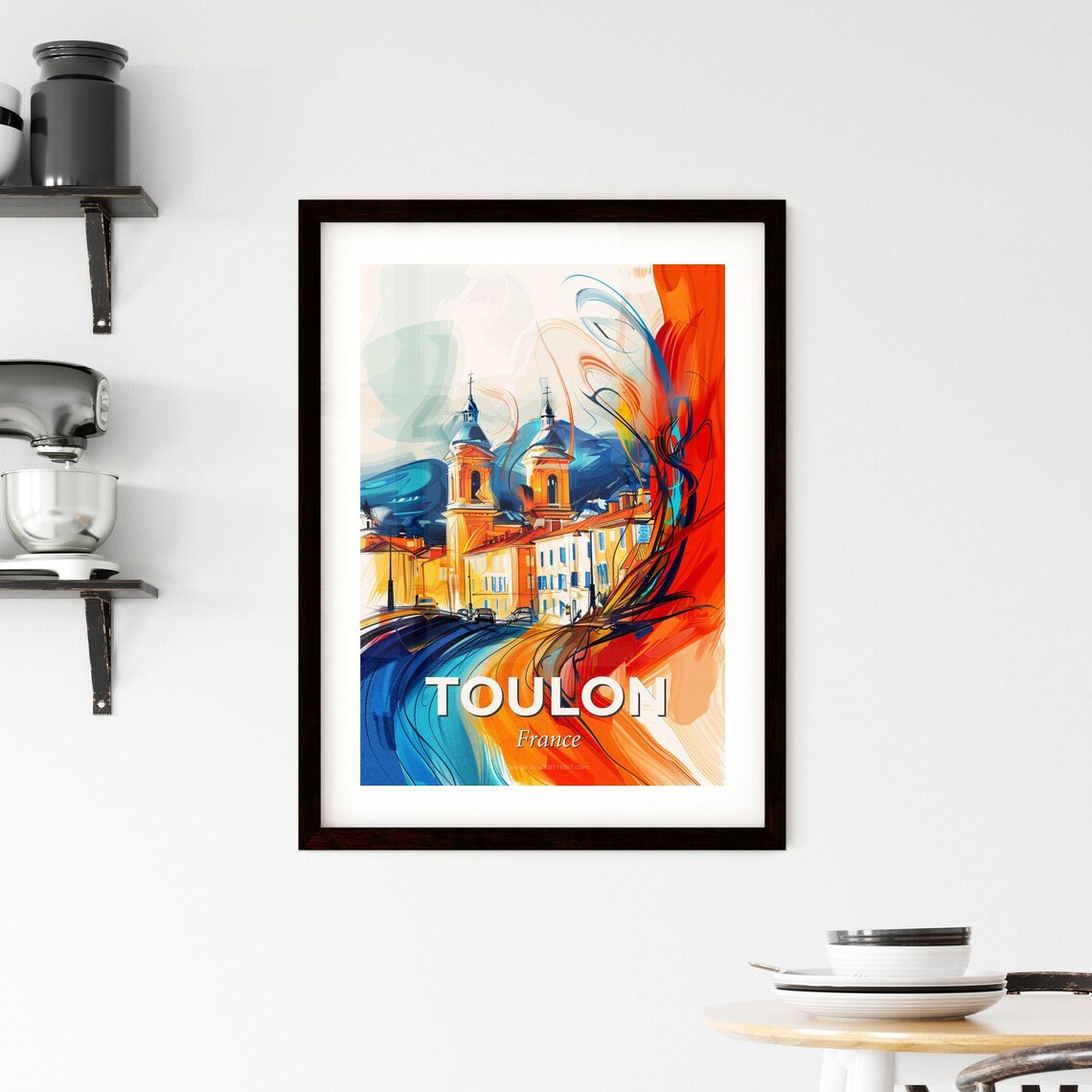 Toulon France Colorful Abstract Twin Towers Harbor Road Art Poster - Image 2