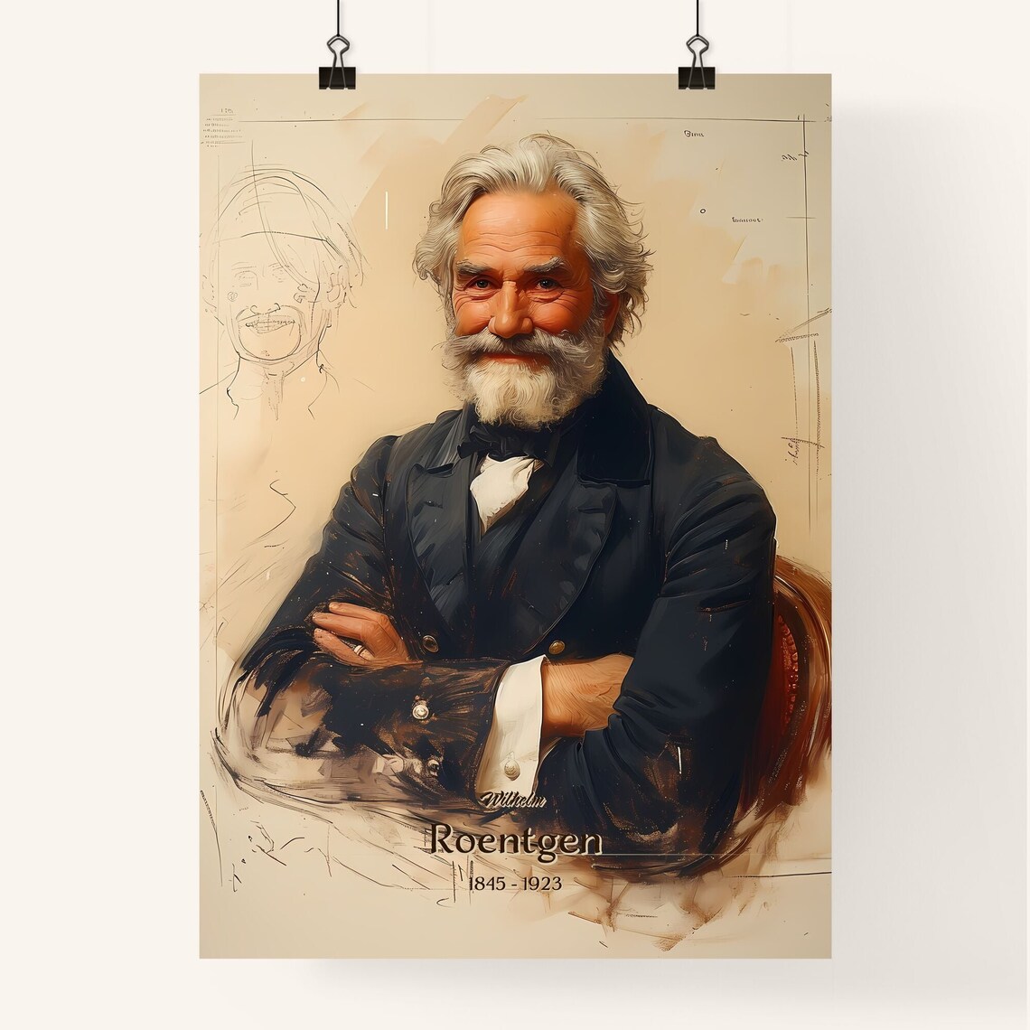 Wilhelm Roentgen 1845 to 1923 Scientist Vintage Portrait Art Poster - Image 4