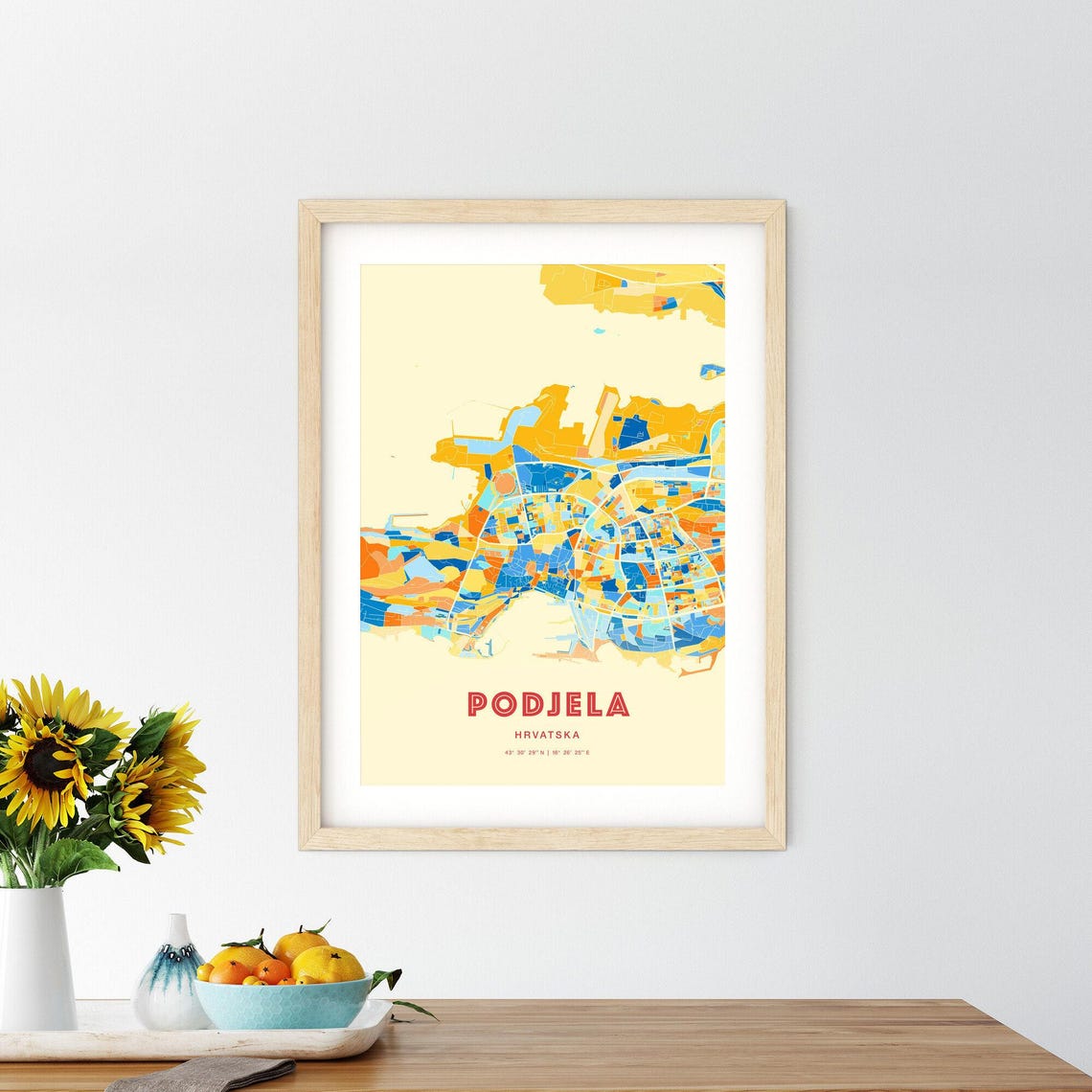 Split Croatia Podjela Modern Colorful City Map Blue Orange Poster - Image 2