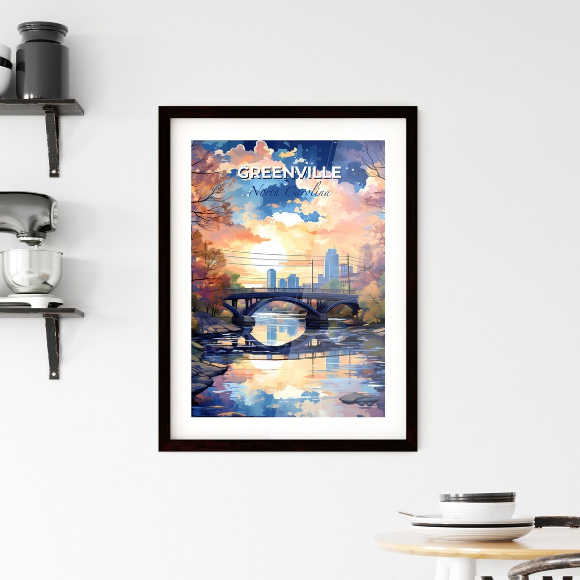 Greenville North Carolina River Bridge Autumn Sunset Travel Poster - Image 2