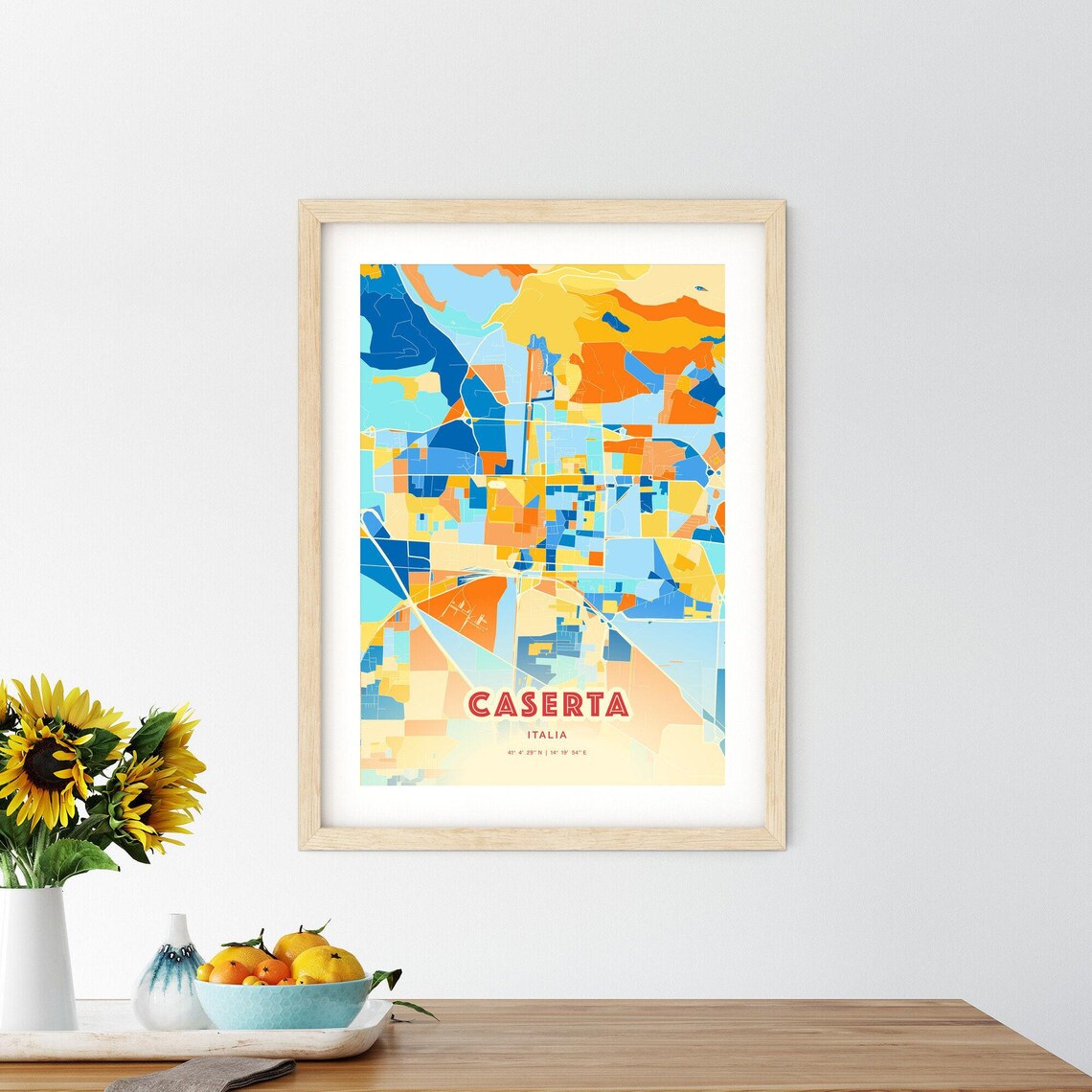 Caserta Italy Vibrant Blue Orange Street Map Art Decor City Poster - Image 2