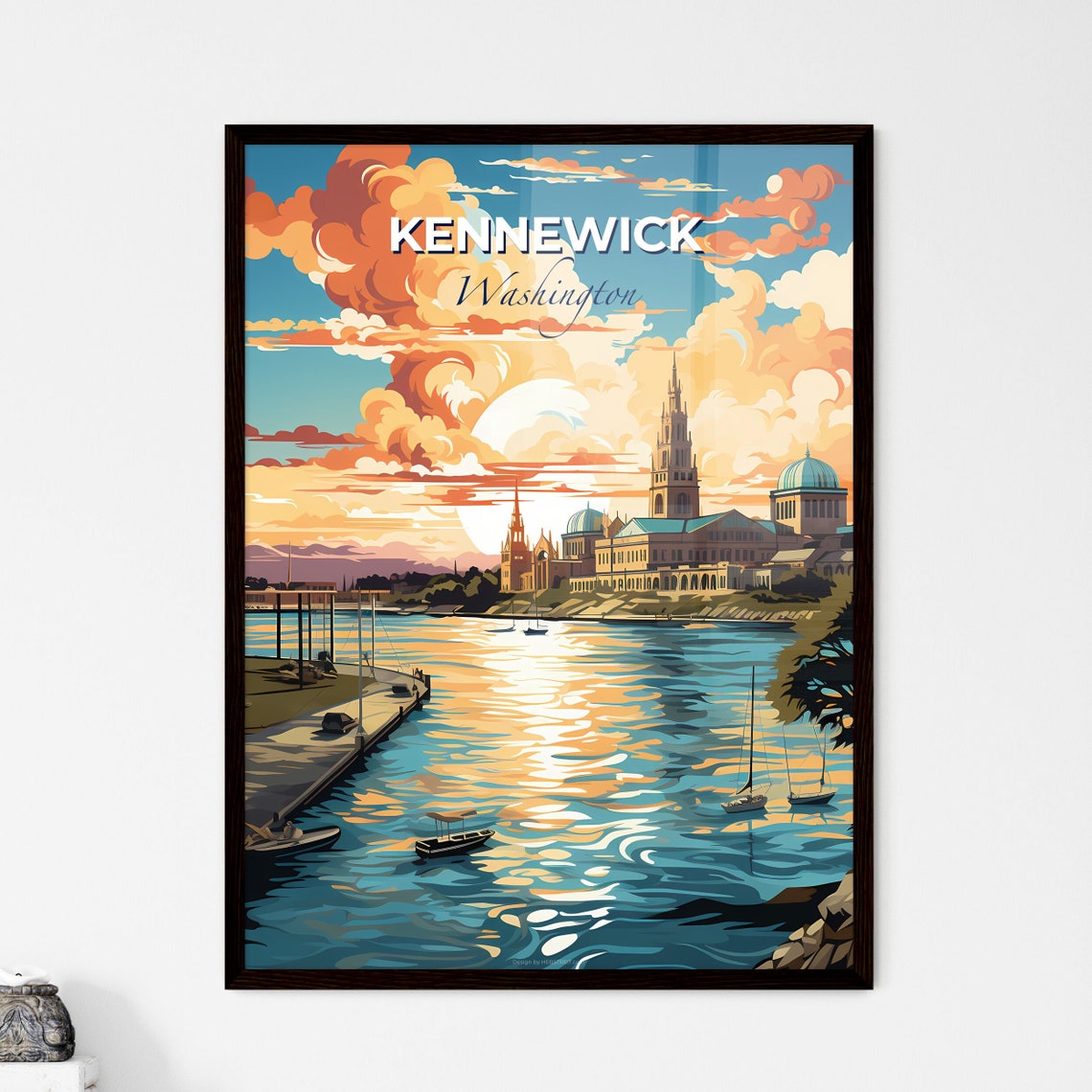 Kennewick Washington Waterfront Sunset Sailboat Travel Poster