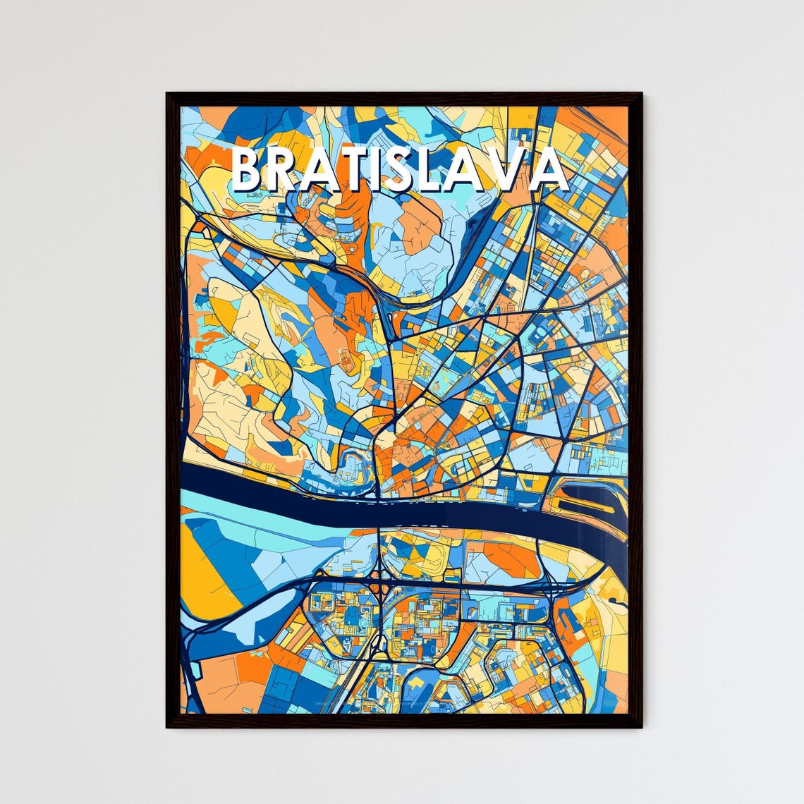Bratislava Slovakia Vibrant City Map Poster Blue Orange Travel Decor