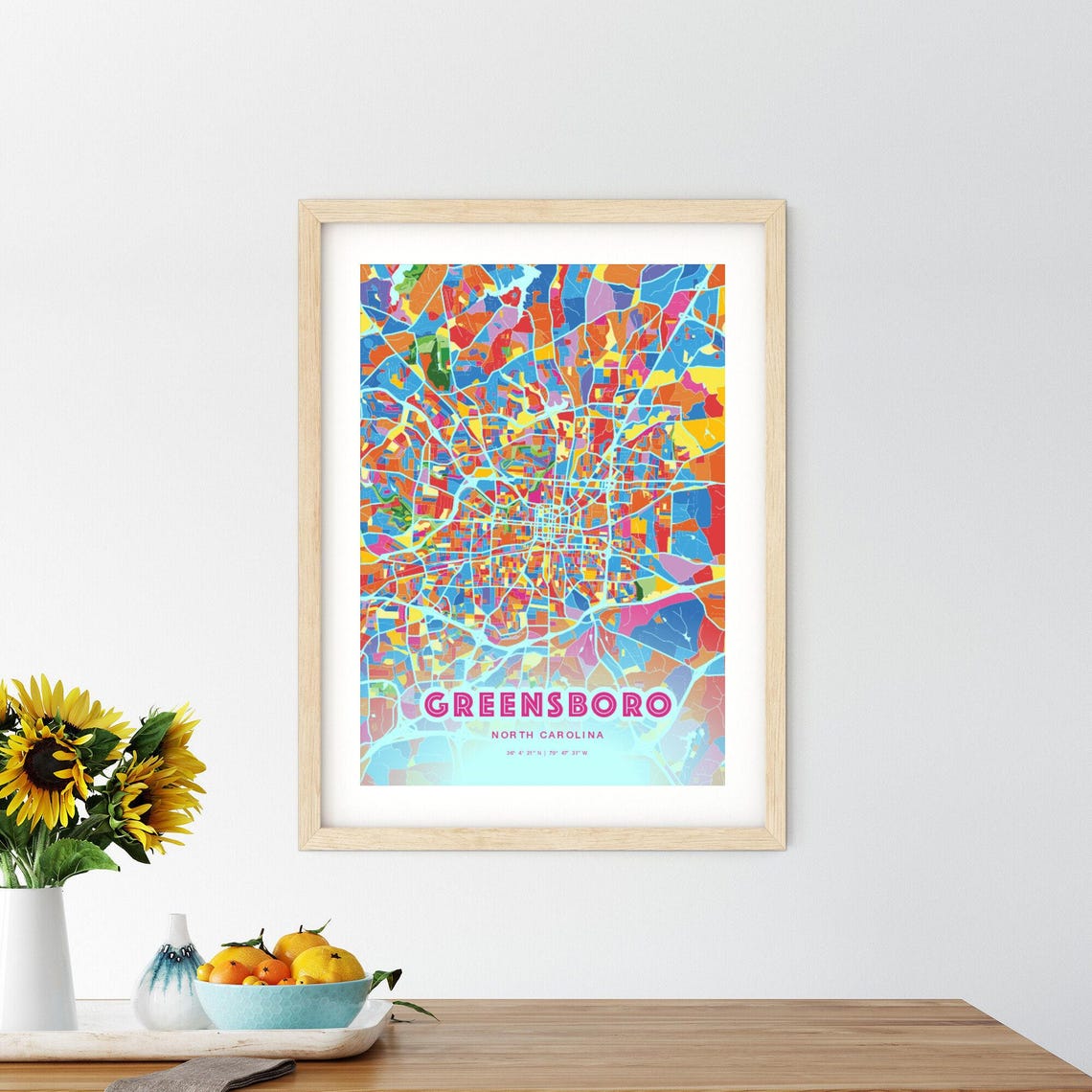 Greensboro North Carolina Customizable Colorful City Map Poster Art - Image 2