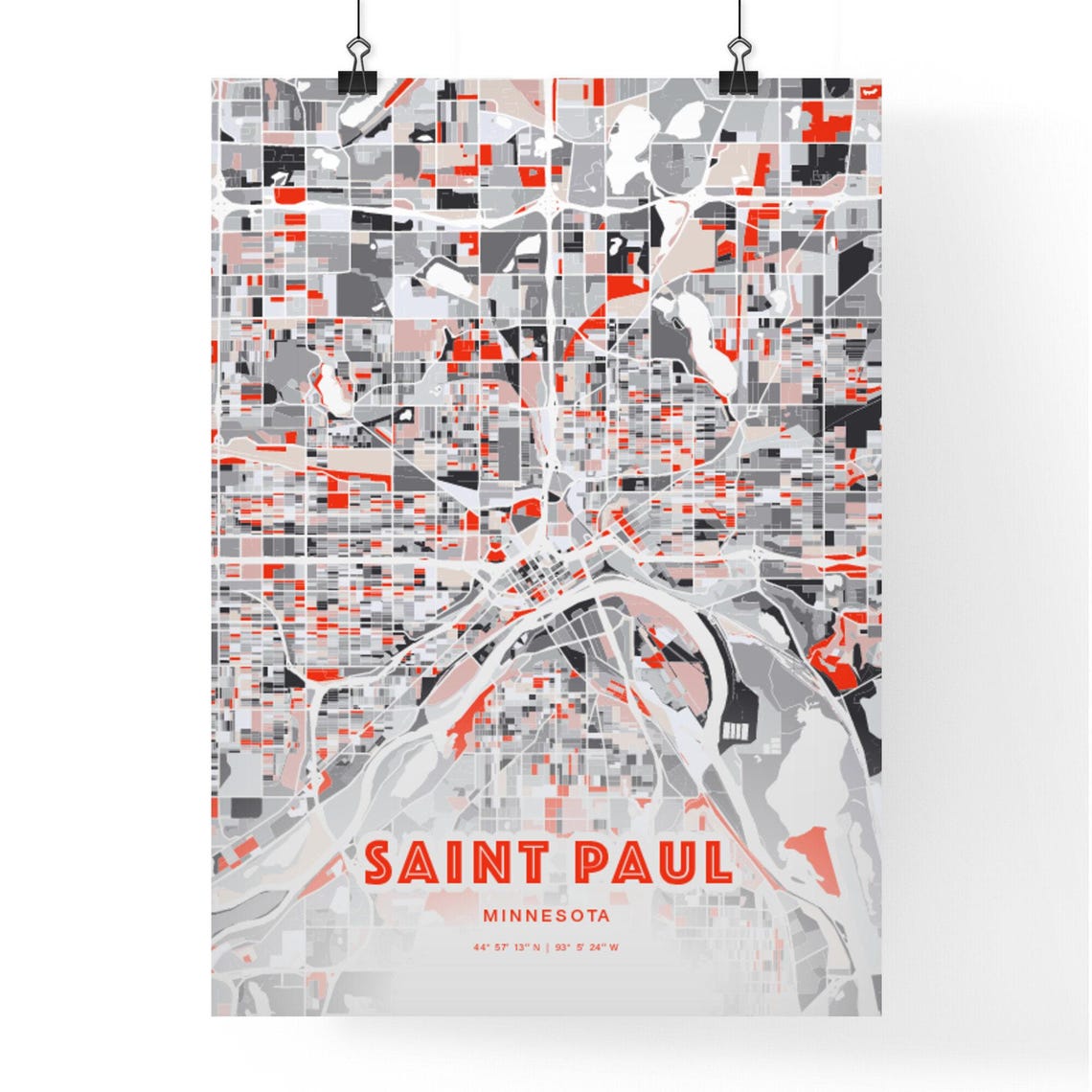 Saint Paul Minnesota Expressive Red Bold Modern City Map Art Poster - Image 3