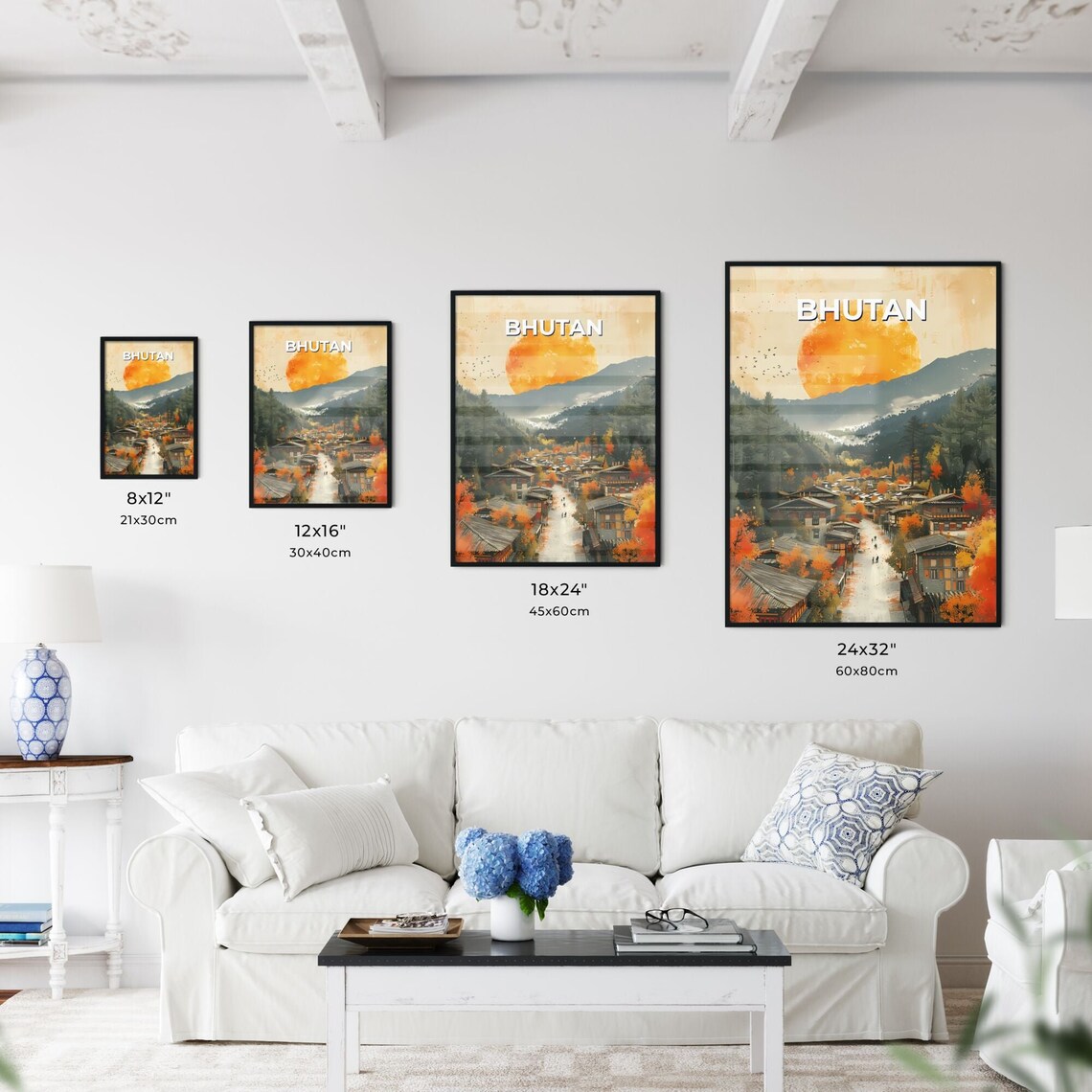 Bhutanese Town Art Painting South Asia Traditional Culture Architecture Travel Landscape Travel Destinations Customizable - Image 3
