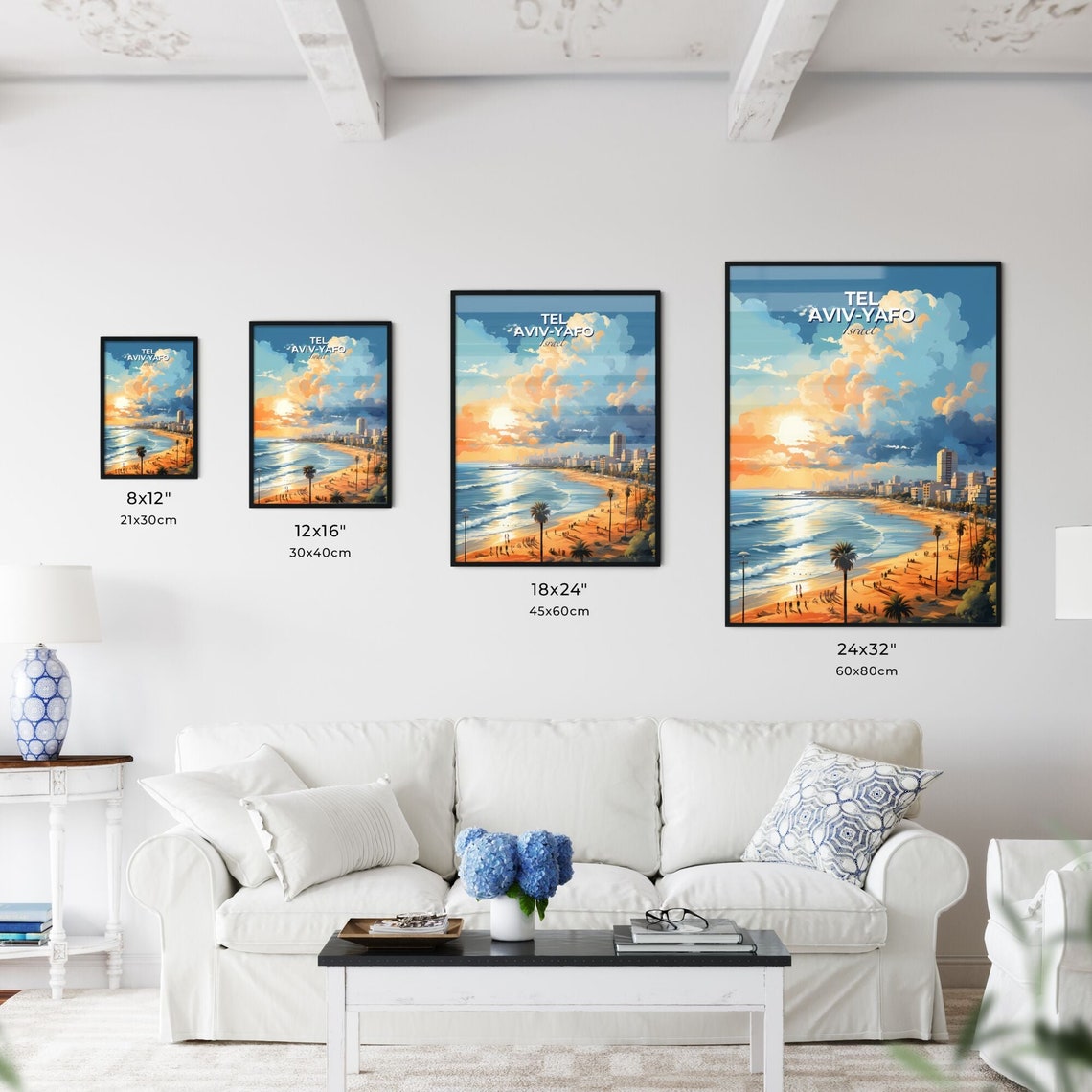 Tel Aviv-Yafo Israel Golden Beach Sunset Skyline Palm Trees Poster - Image 3
