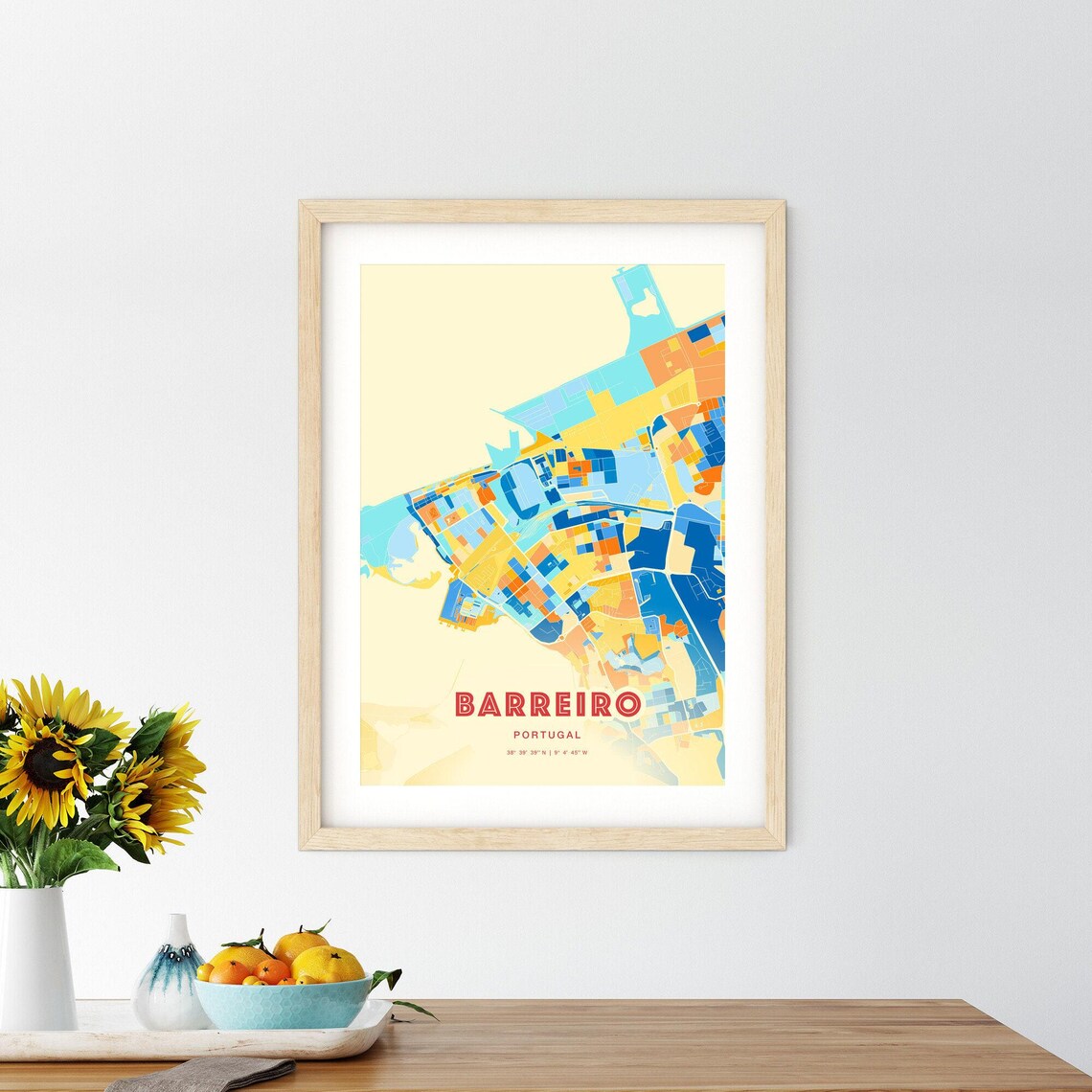 Bold Blue Orange Street Map Art Poster of Barreiro Portugal City - Image 2