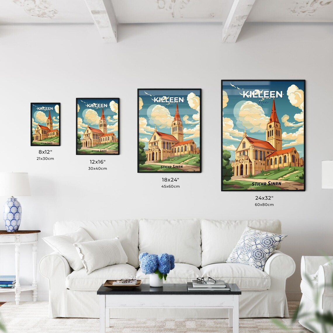 Killeen Texas Historic Stone Church Steeple Vintage Travel Poster - Image 3