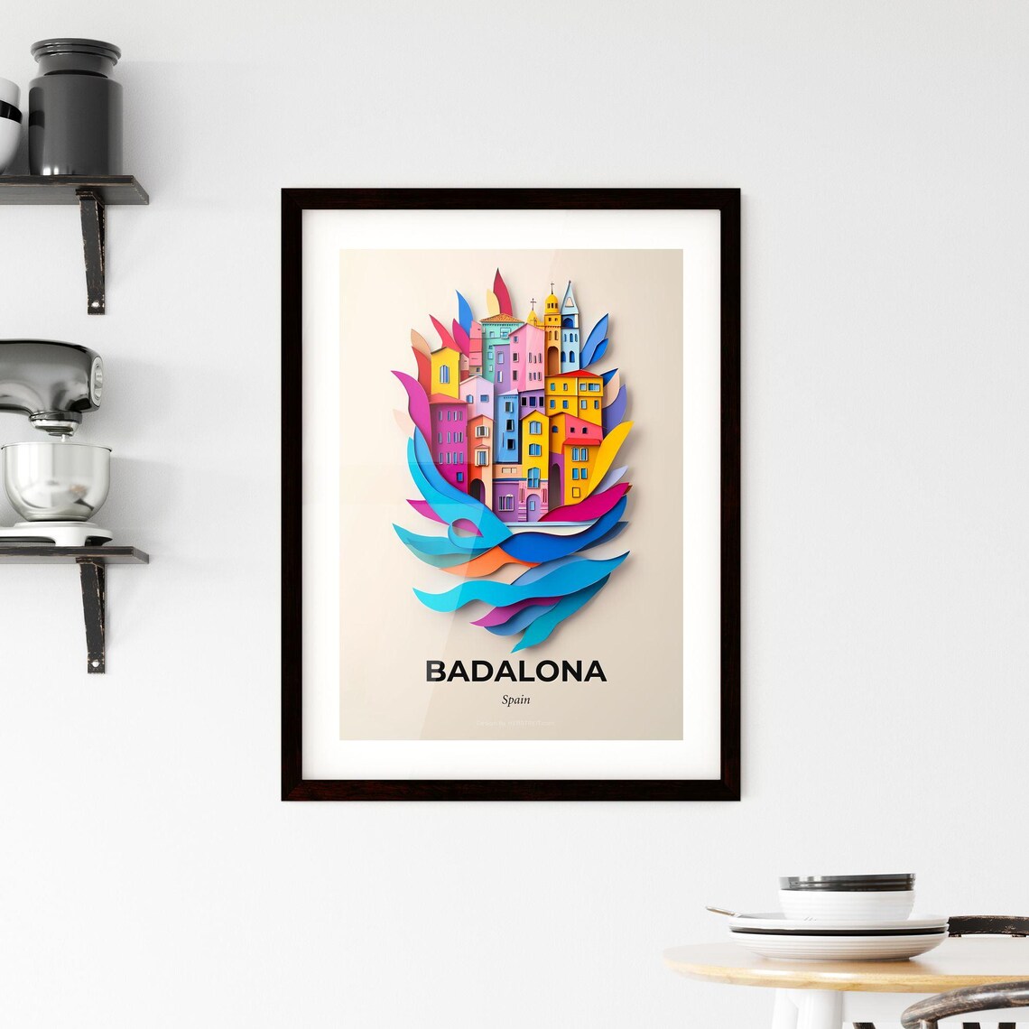 Badalona Spain Coastal City Church Spires Paper Cut Art Poster - Image 2