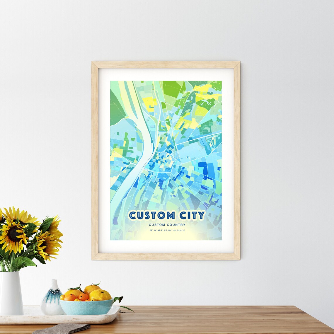 Custom Cool Blue City Map Poster, Hometown Style - Image 2