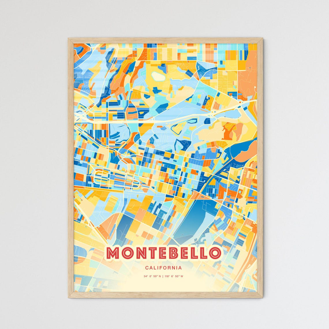 Montebello California Blue Orange City Map Art Home Decor Poster - Image 3