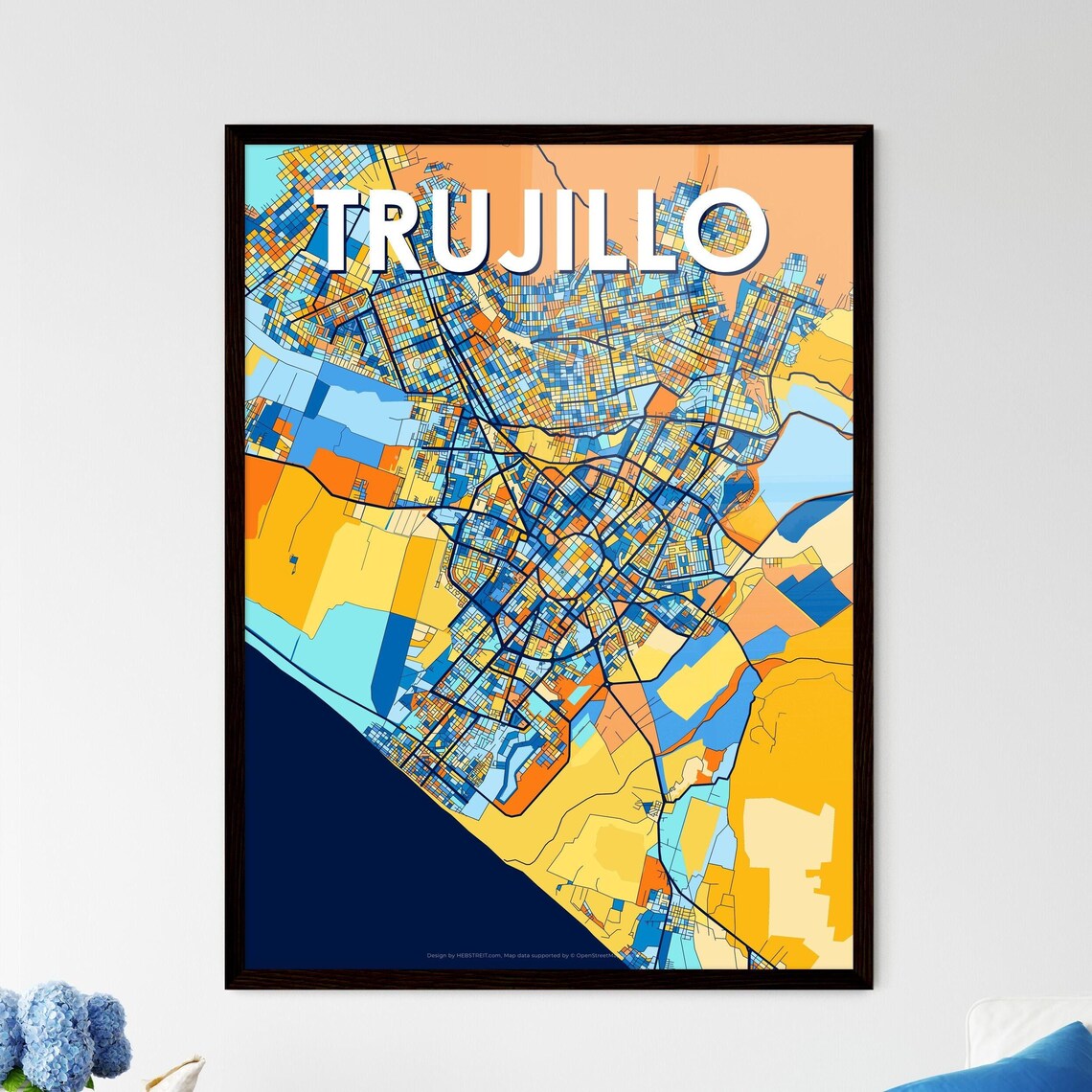 Trujillo Peru Bold Colorful Vibrant City Street Map Art Poster