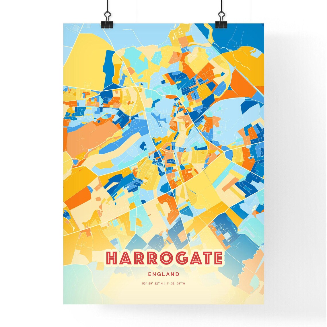 Harrogate England Vibrant Blue Orange Street Map Art Decor City Poster - Image 3