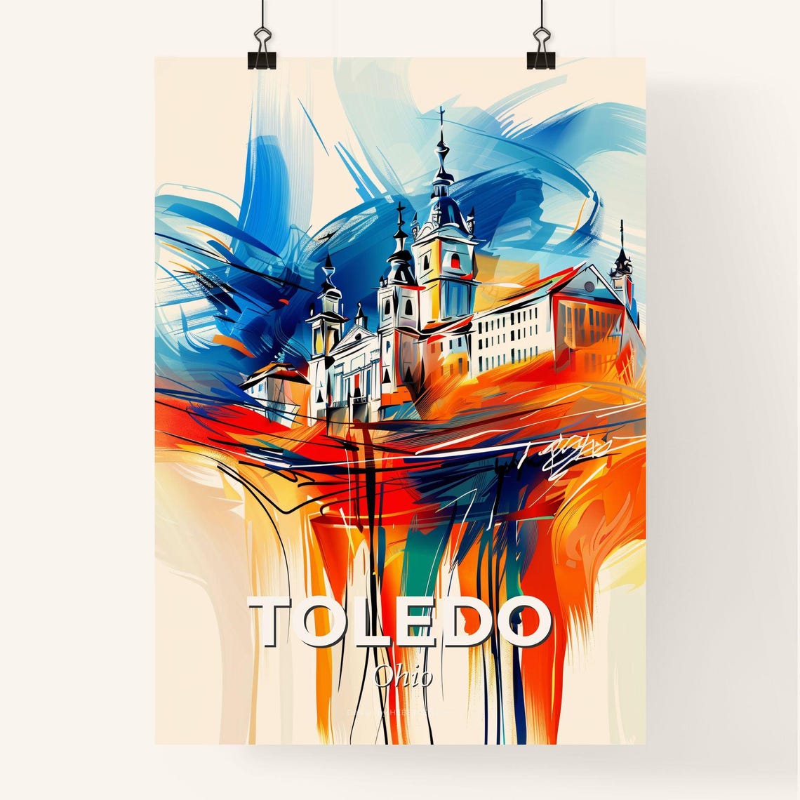 Toledo Ohio Colorful Abstract Cathedral Towers Skyline Poster - Image 4