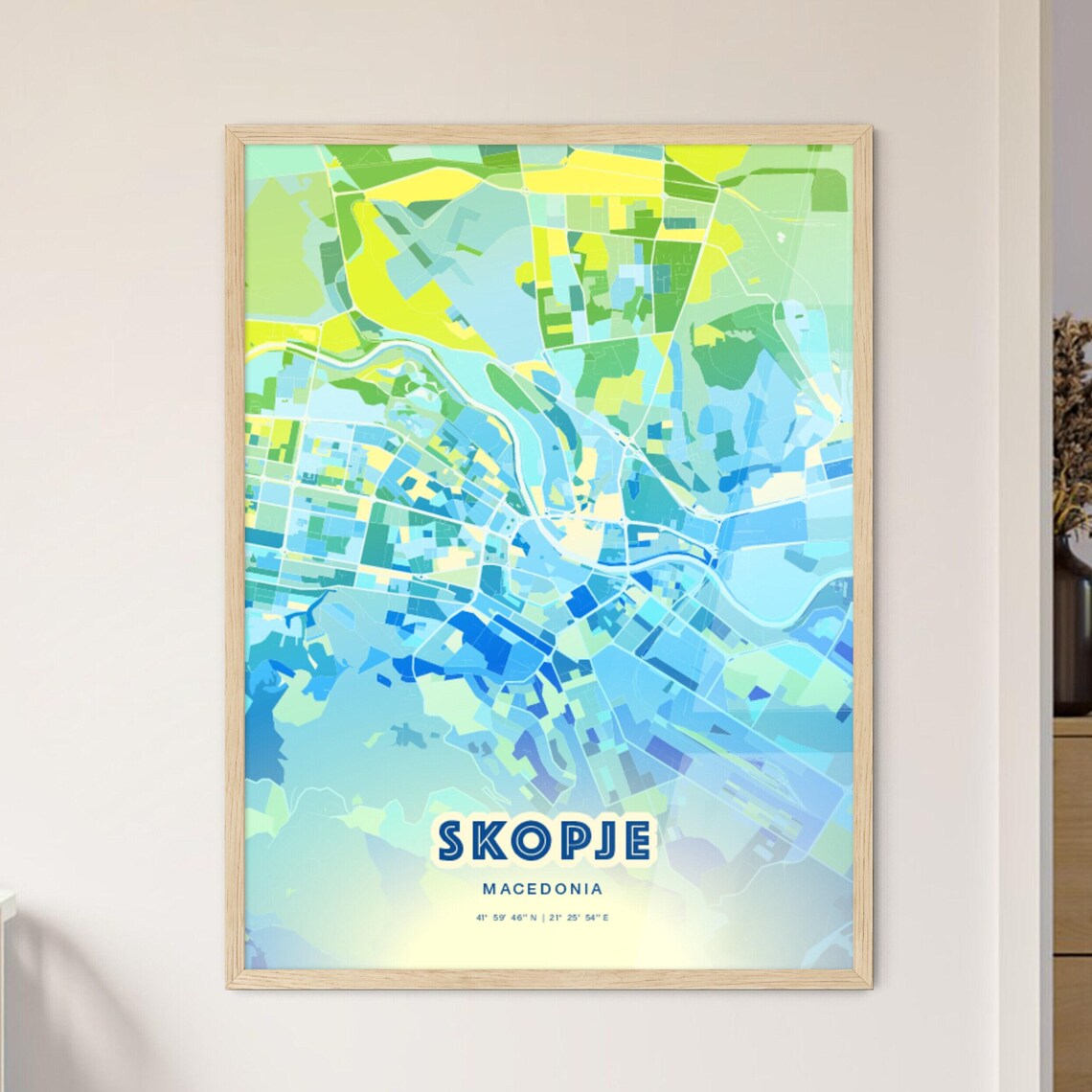 Skopje Macedonia Colorful Modern Bluish City Street Map Art Poster