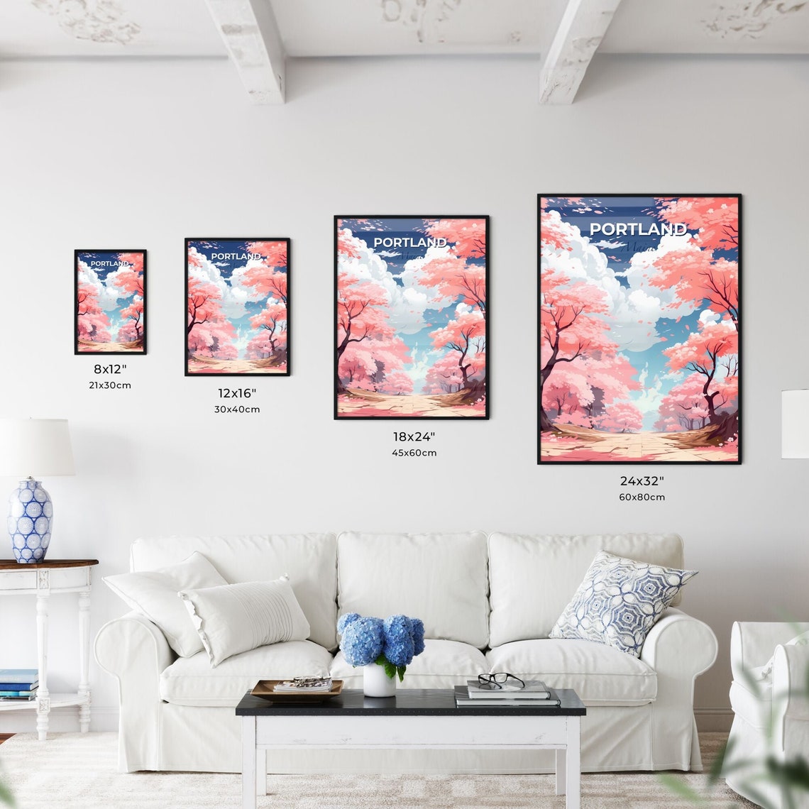 Portland Maine Cherry Blossom Path Spring Blue Sky Travel Poster - Image 3