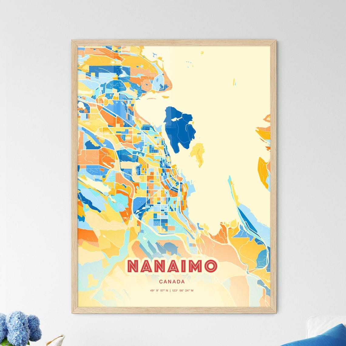 Nanaimo Canada Colorful Blue and Orange Retro City Street Map Wall Art - Image 3