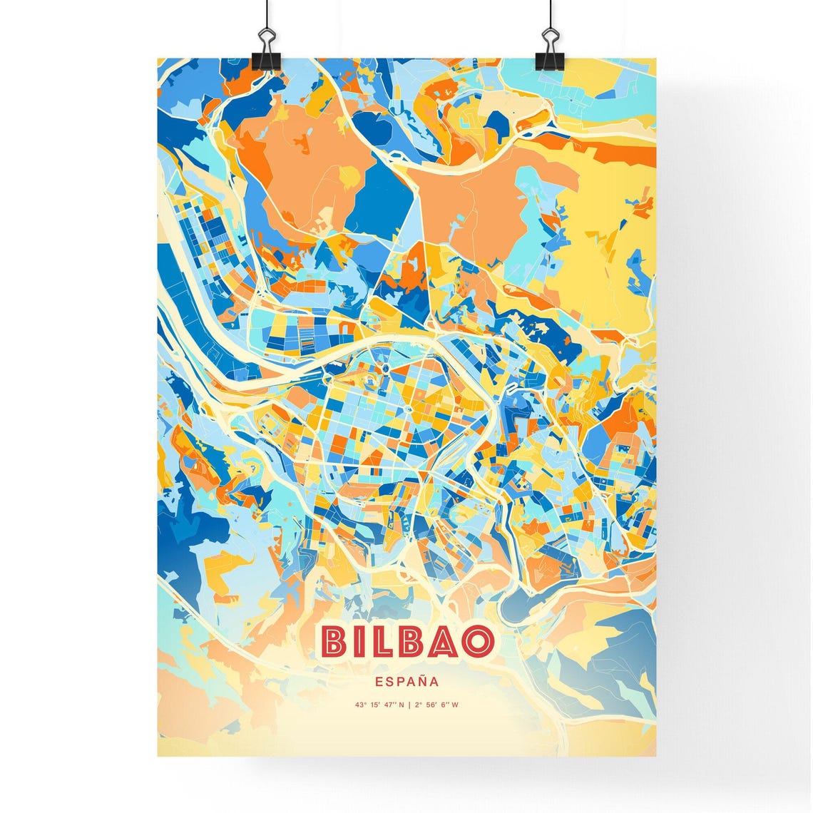 Bilbao Espana Vibrant City Street Map Coordinates Art Poster - Image 3