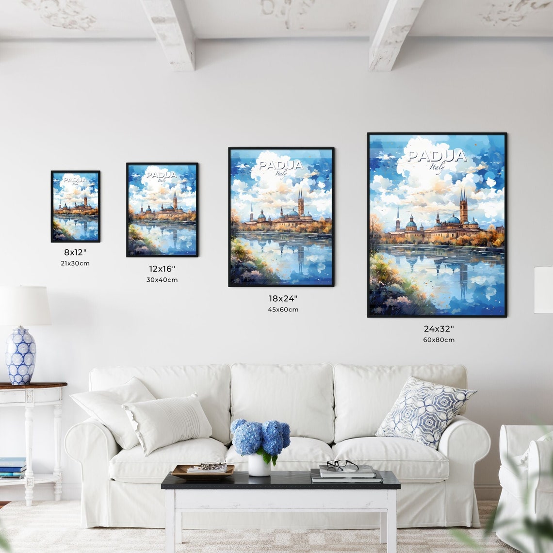 Padua Italy Watercolor Basilica Reflected In Blue River Poster - Image 3