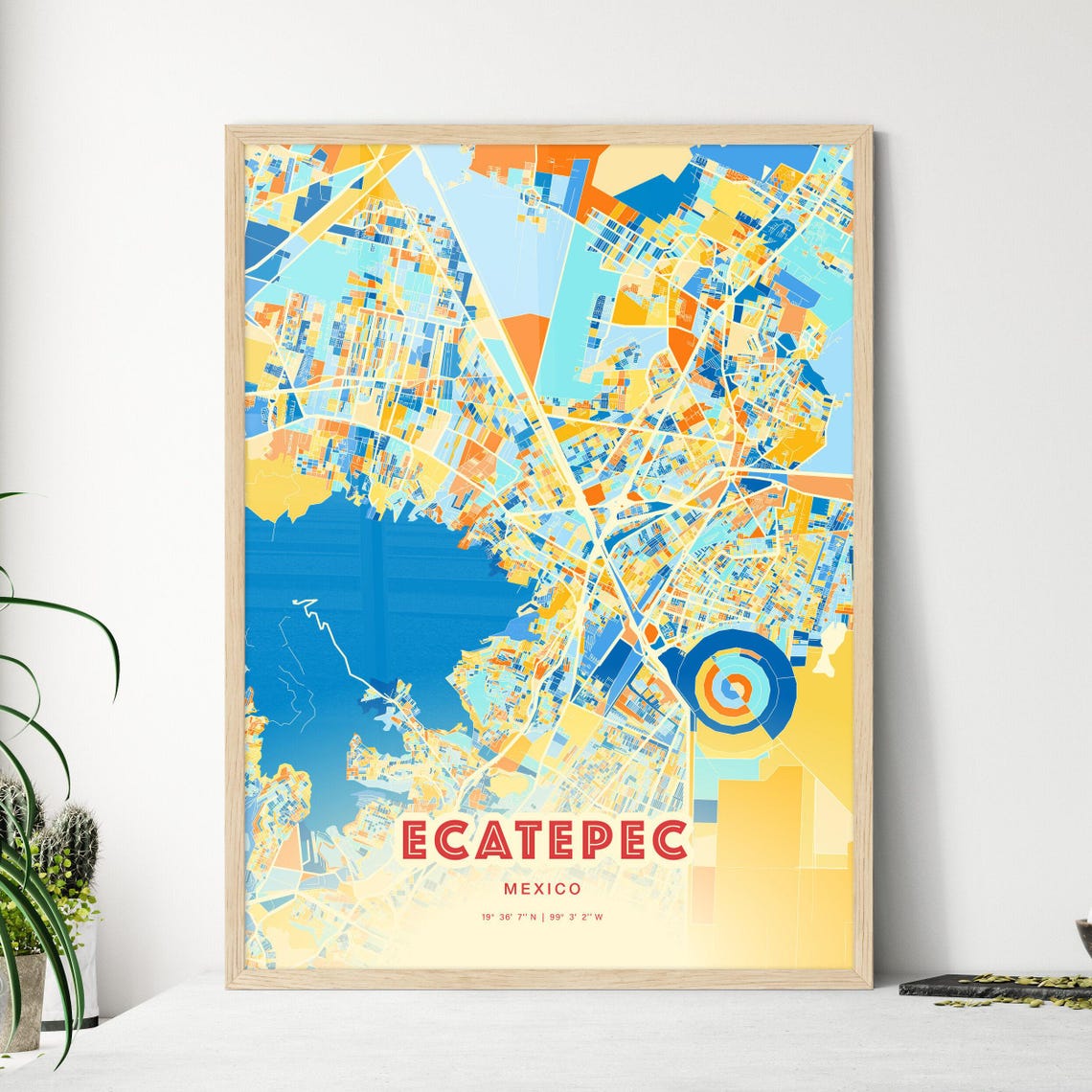 Ecatepec Mexico Colorful Blue Orange Modern City Street Map Poster