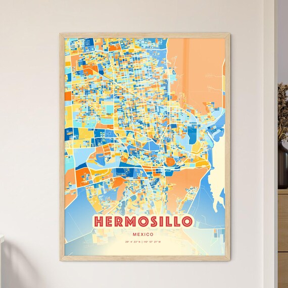 Hermosillo Mexico Modern Colorful City Street Map Art Poster