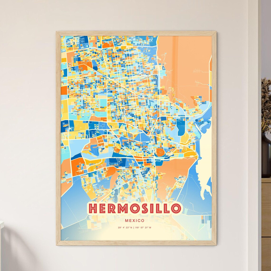 Hermosillo Mexico Modern Colorful City Street Map Art Poster