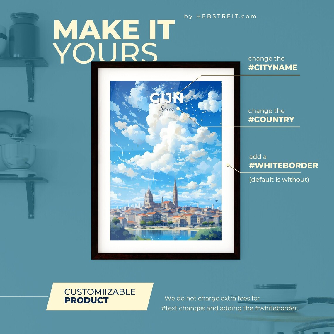 Gijon Spain Anime Sky Church Towers Blue Skyline Travel Poster - Image 2