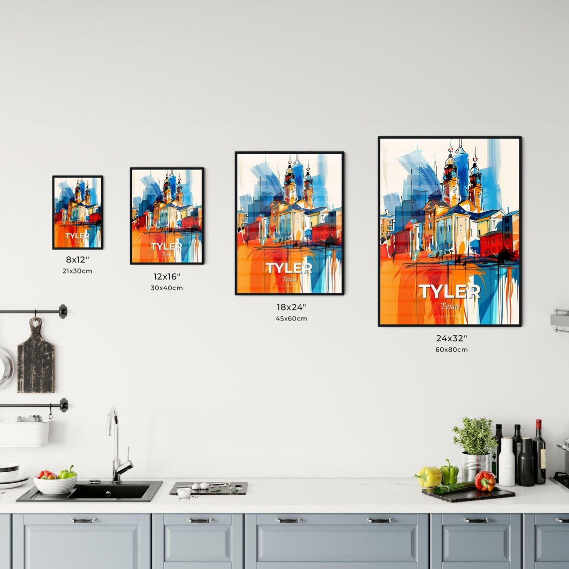 Tyler Texas Colorful Abstract Downtown Church Towers Skyline Poster - Image 3