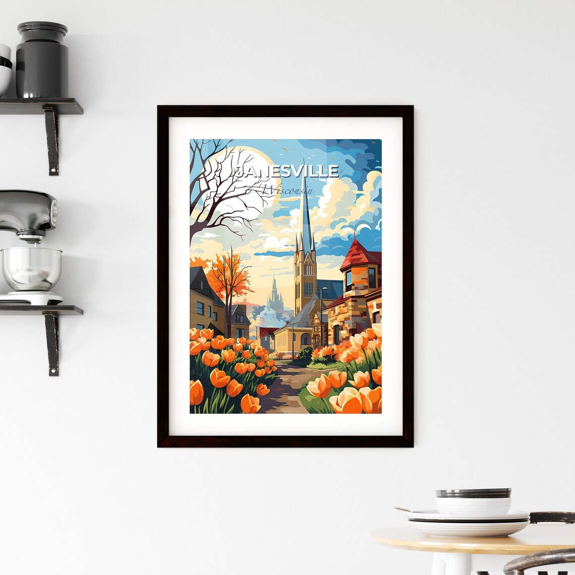 Janesville Wisconsin Tulip Garden Church Spire Spring Town Poster - Image 2