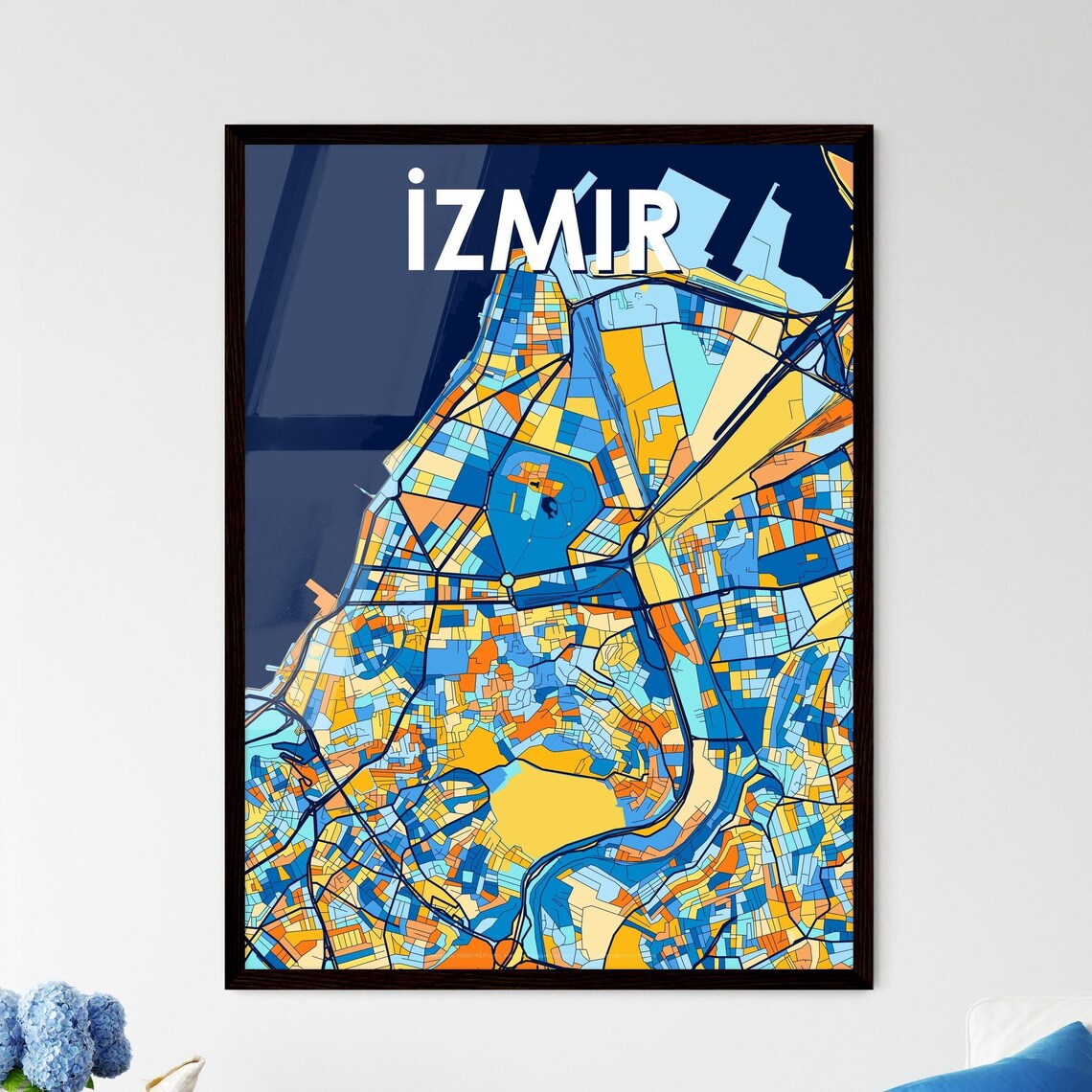 Izmir Turkey Blue Orange City Map Poster Bold Modern Street Grid Art