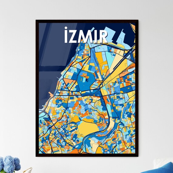 Izmir Turkey Blue Orange City Map Poster Bold Modern Street Grid Art
