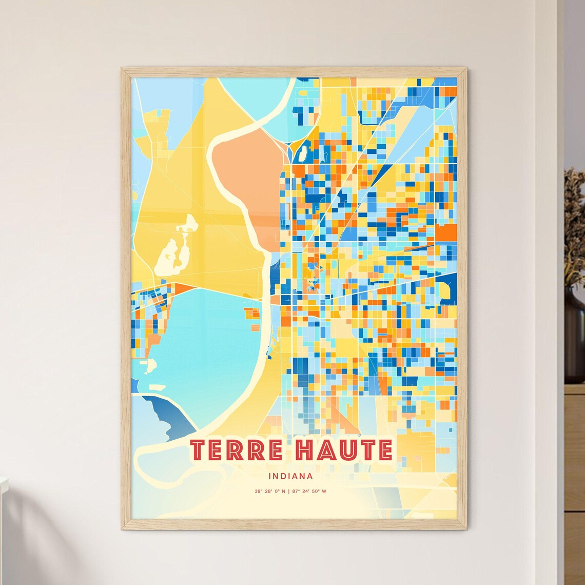 Terre Haute Indiana Modern Colorful City Street Map Art Poster - Image 3