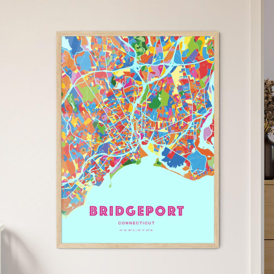 Bridgeport Connecticut Crazy Colorful Mosaic City Map Art Poster