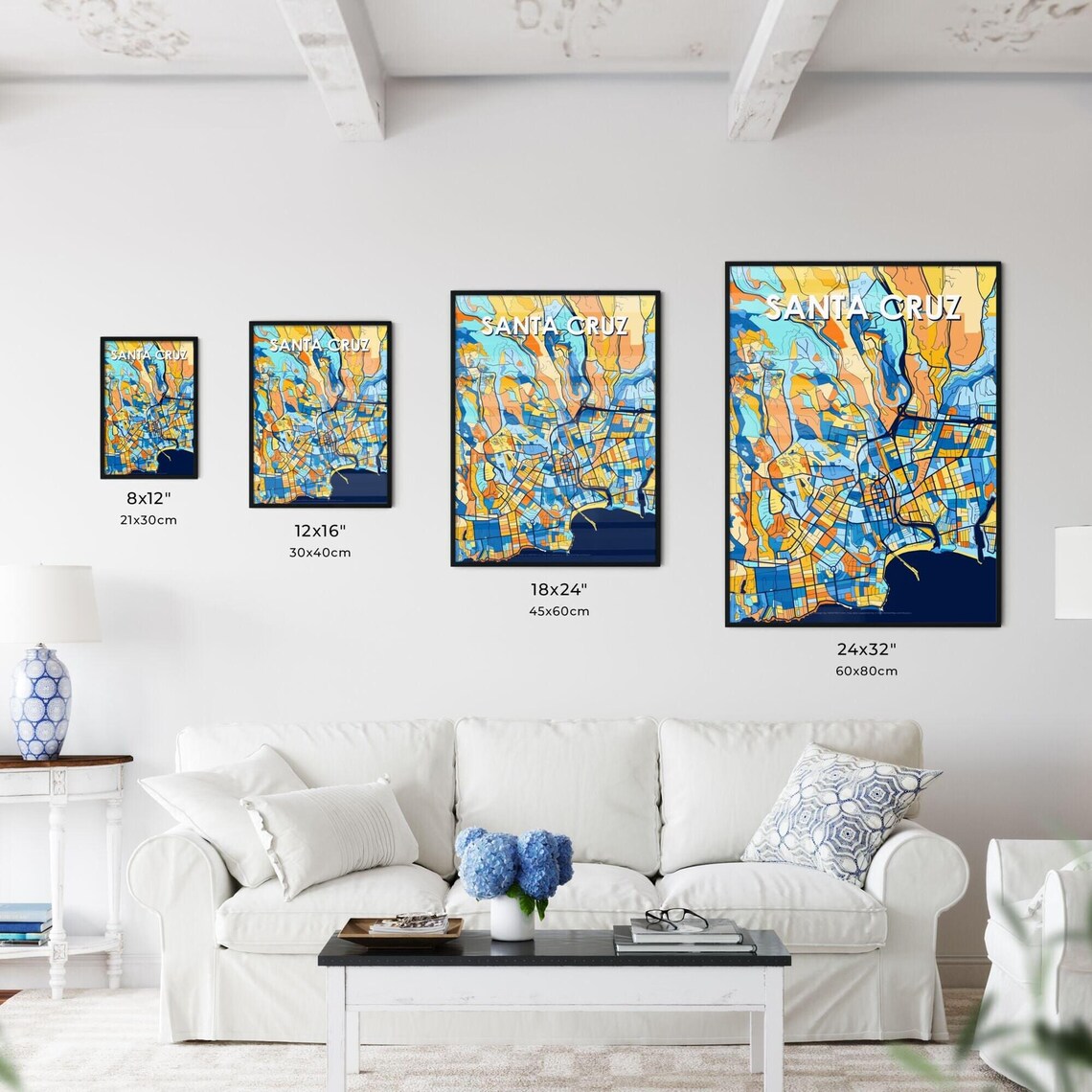 Santa Cruz California Colorful Modern City Street Map Travel Decor Poster - Image 3