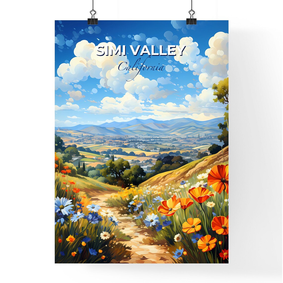 Simi Valley California Wildflower Meadow Poppy Hill Travel Poster - Image 4