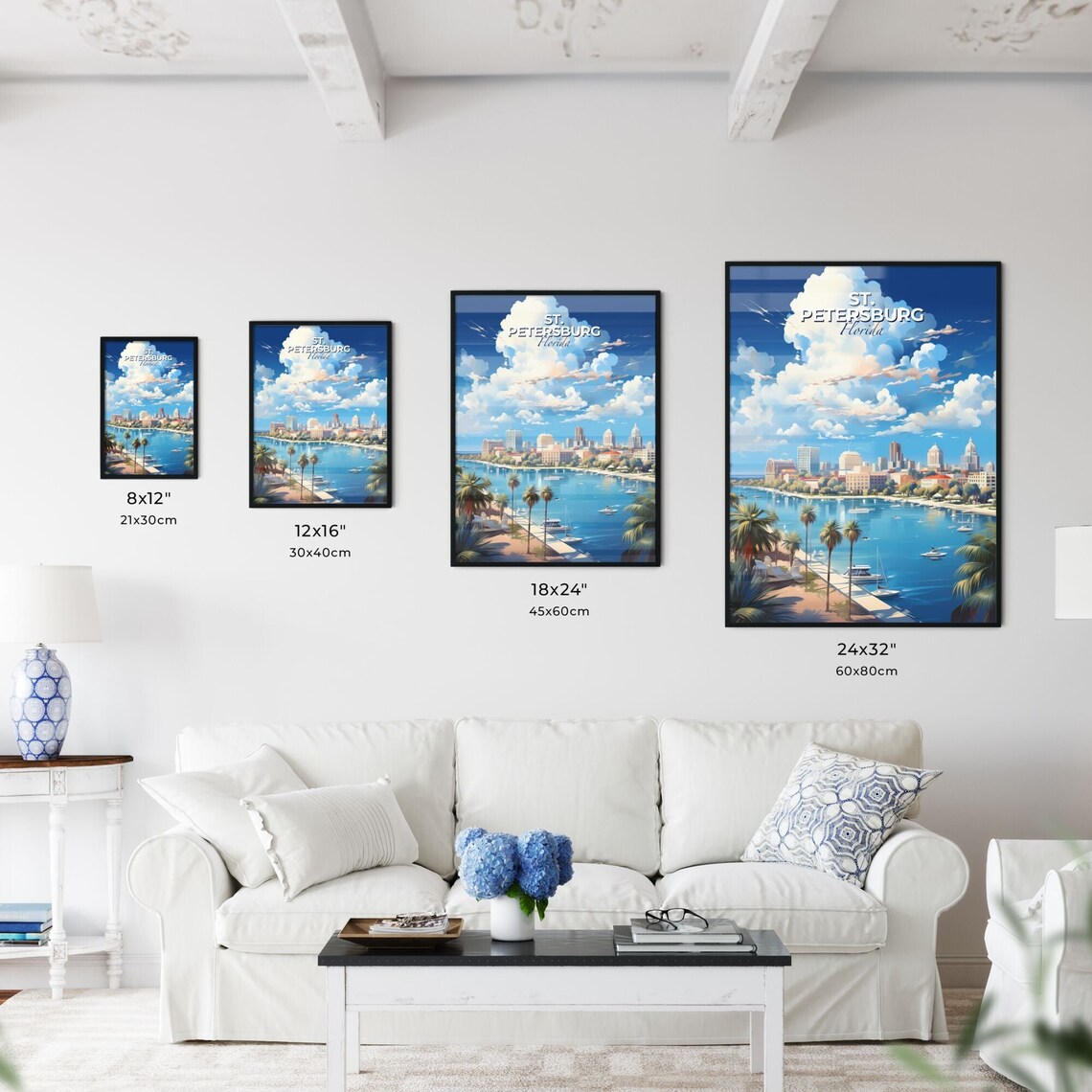 St Petersburg Florida Skyline Travel Poster With Bay Boats And Palm Trees - Image 3