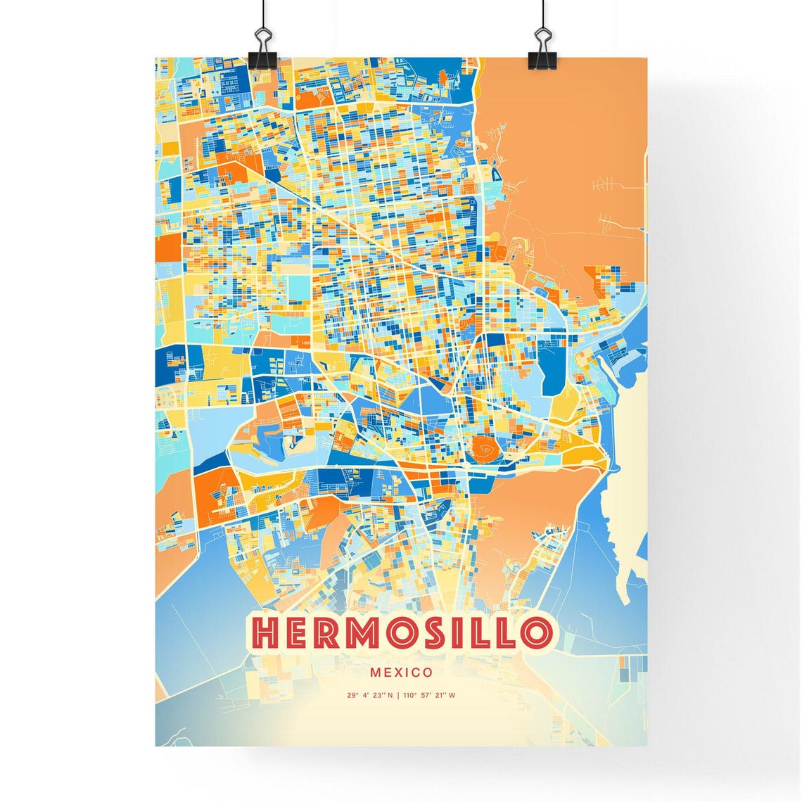 Hermosillo Mexico Modern Colorful City Street Map Art Poster - Image 3