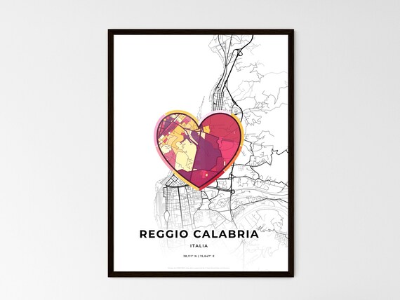 Reggio Calabria Italy Minimalist Line Art Heart Shaped City Map Poster