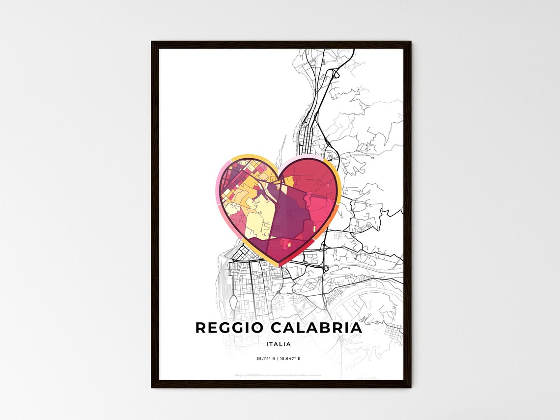 Reggio Calabria Italy Minimalist Line Art Heart Shaped City Map Poster
