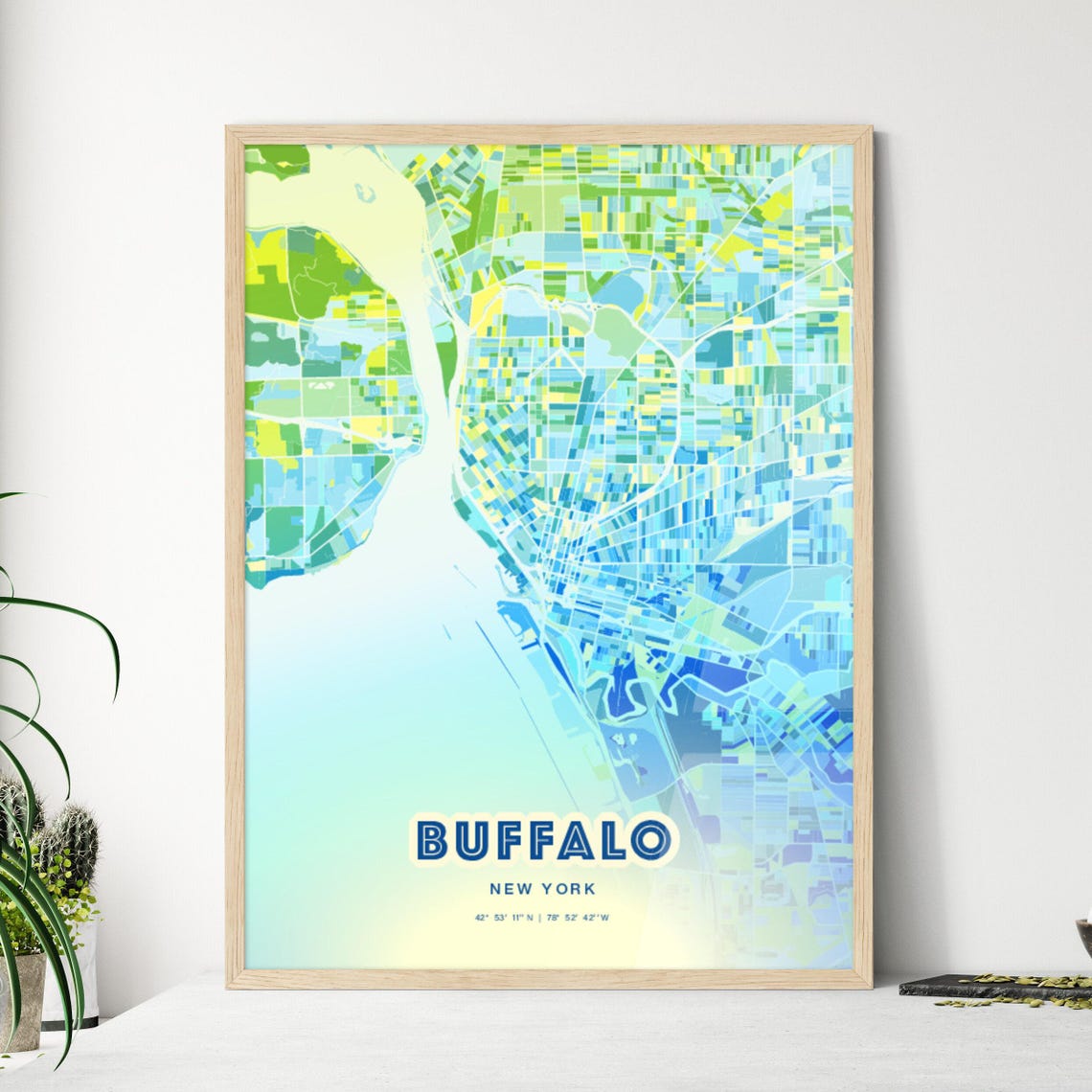 Buffalo New York Bluish Art Map Customizable Poster Print Unique Wall Decor Personalized Gift